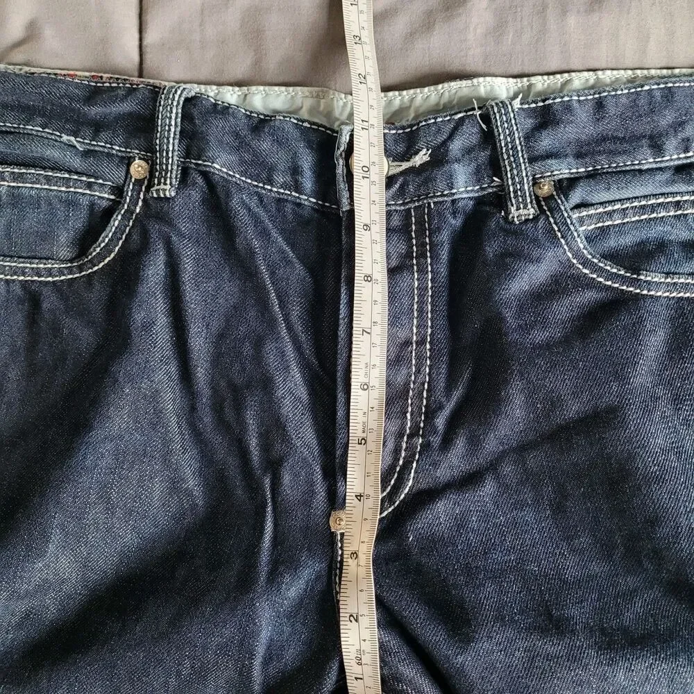 COOGI Jeans Straight Mens 36x34 Embroidered Pockets Denim Dark Blue Loose Baggy